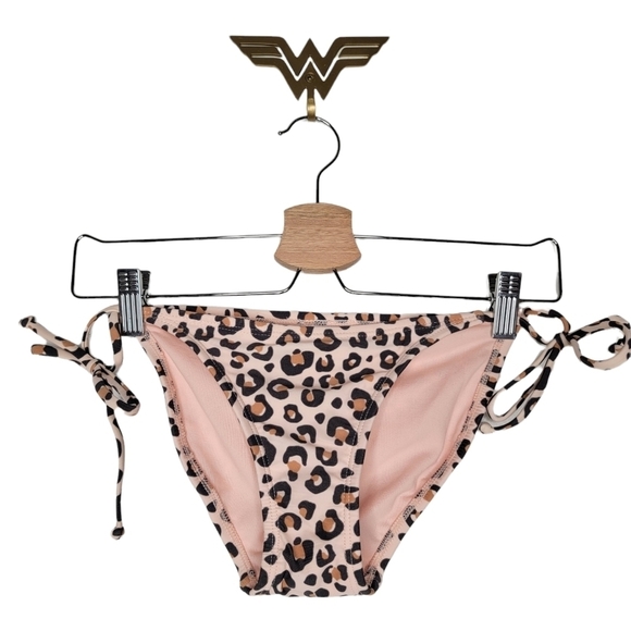 XHILARATION String Bikini Bottom Cheeky Hipster Pink Leopard Side Ties Small - Picture 2 of 9
